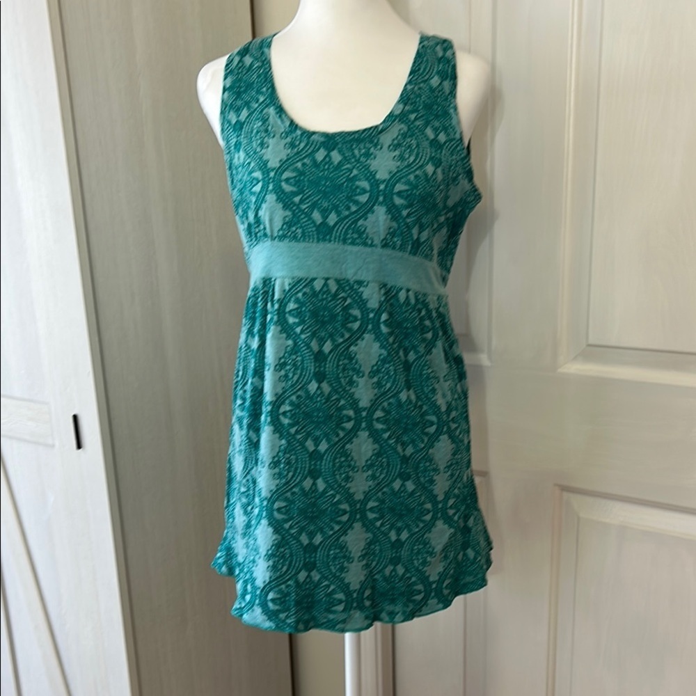 Athleta Green Peplum Sundress Sleeveless Scoop Neck Sz S